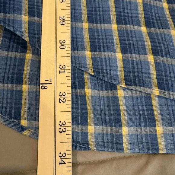 IZOD Button Front Men's Shirt Cotton Blue Gold Yellow Plaid Size XL - Picture 5 of 8